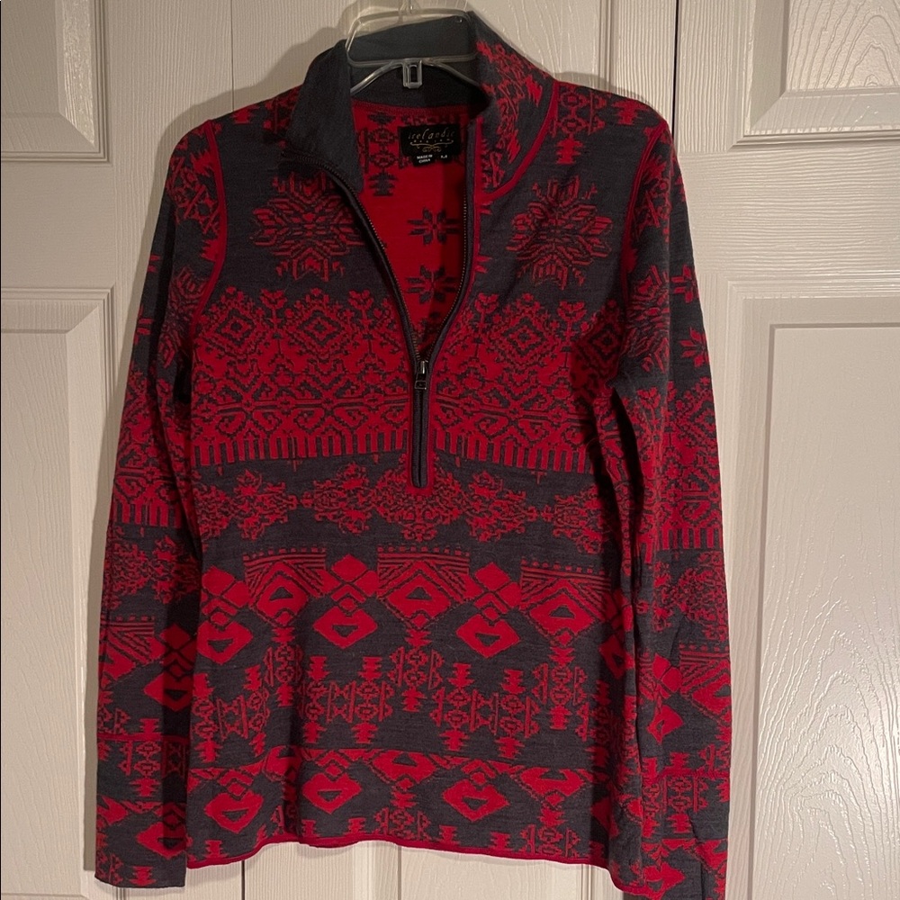 Icelandic Design Stylish Wool Red and Gray Women's Sweater
